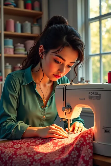 A woman working in sewing