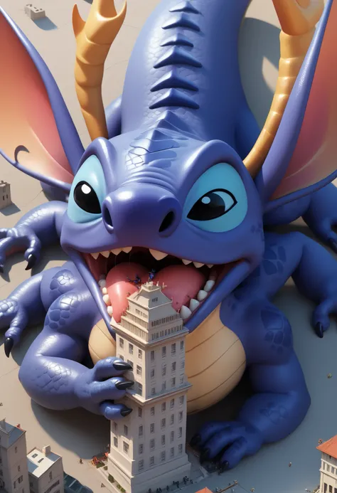  score_9,  score_8_above,  score_8, 1 , st1tch ,  black eyes,  antenas, spyro's tail with scales, thick tail, multiple arms, 4 arms, Macro, ((oral vore)), open mouth