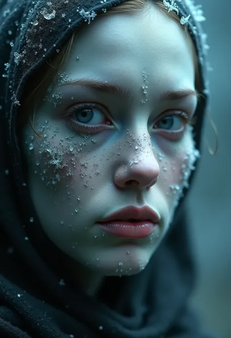 Extreme cynicism ,  high quality high detail high resolution 16k ,  photorealism digital photography cinematic lighting ,  optical illusion , Surrealism, Mysticism, very detailed frosty and frozen face 