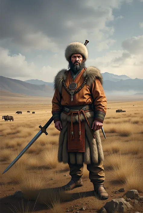 Change into Mongolian man with  sword 