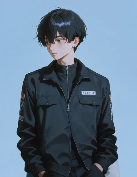 digitalart, male, black hair, black jacket