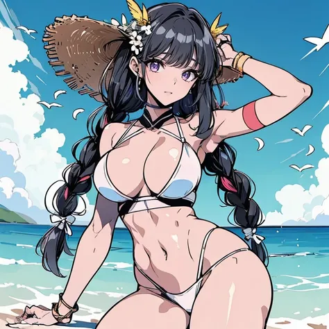 "Full-body anime kawaii character, beautifully detailed eyes and lips, long eyelashes, soft and elegant expression. A young woman with a slender and graceful figure, wearing a perfect, sexy and elegant thicc body nice abs, large breasts and butt. Her face ...