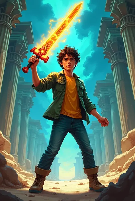 Percy Jackson with his Toon-style sword as for a book to paint