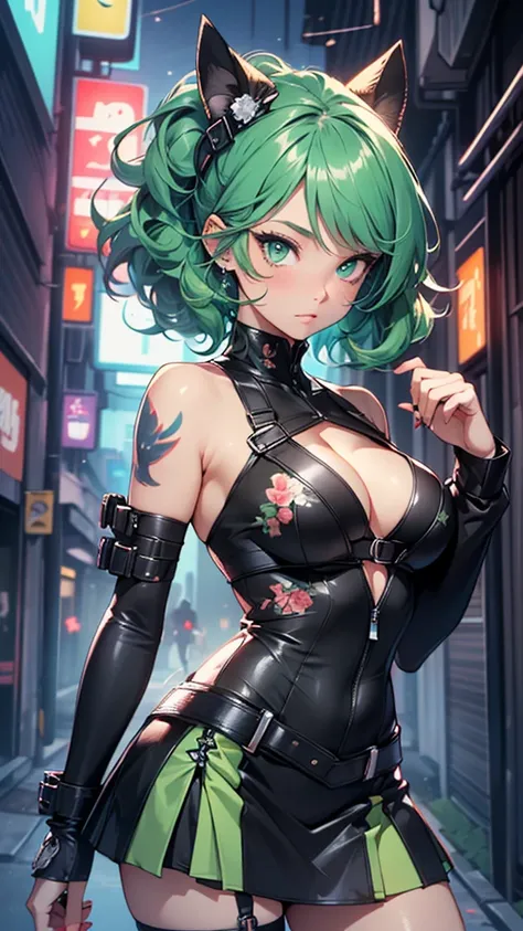 girl youtuber,(((1girl))),((extremely cute and beautiful green curly-haired anime girl walking down the street)),

(short breasts:1.4),(((green curly hair:1.35,very curly hair,colored inner hair,ear breathing, short hair))), ((green eyes:1.3,upturned eyes:...