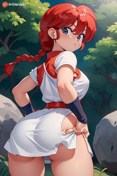 (8k, Foto RAW, La mejor calidad, Obra maestra:1.2), , young  ranma, RanmaChan, RanmaRedShirt, (ULTRA FEMININE, RANMA GIRL, BEAUTYFUL , SEXY, MINI WHITE SKIRT, SHOW HER BOOTY, NICE ASS