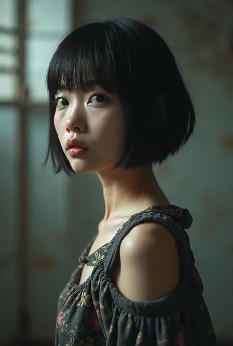 ( highest quality,4K,8k, Hi-Res, Masterpiece:1.2), Very Detailed,( by Nomi,photo by Nomi,photo- by Nomi:1.37),Japanese women in their 20s, full body、 Textured Straight Super Short Bowl Cut Hair、Shaved head punishment、Shaved nape 、sense of loss、Nipples、 sma...