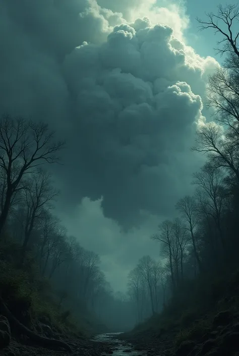 Dark and heavy cloud in forest