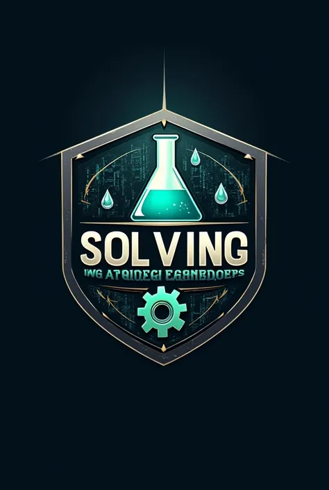 A futuristic and professional-looking emblem for a Telegram study group called 'Solving Syndicate of WPE.' The emblem should feature a shield or circular badge with a modern, sleek design. Inside the emblem, include a chemistry flask, a water droplet, and ...