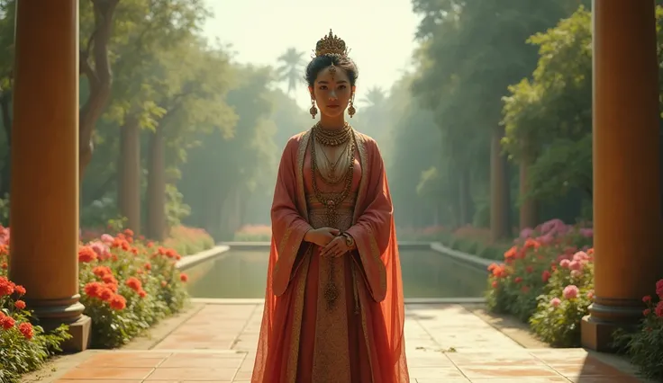 The scene opens in the gardens of Lumbini. Queen Maya stands