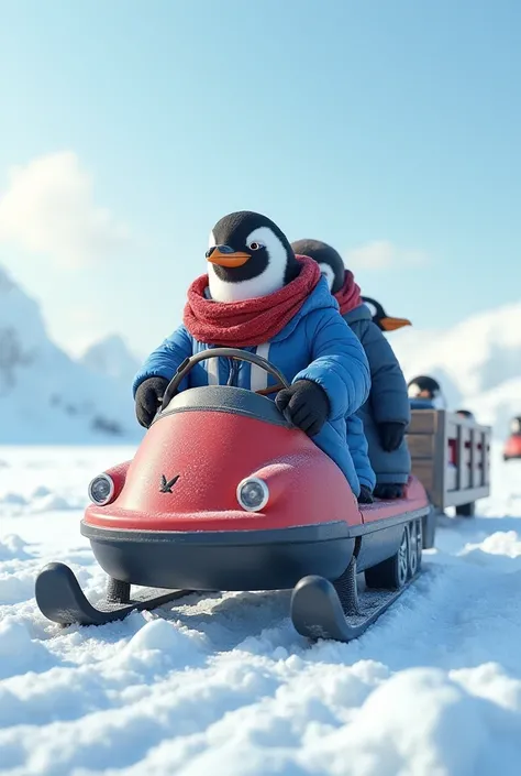 After a successful fishing trip, the penguin army 🐧 loads their freshly caught fish into a small, penguin-sized snowmobile with a trailer attached. Each penguin, still in their blue jackets and red scarves, hops into the vehicle, their black-and-white feat...