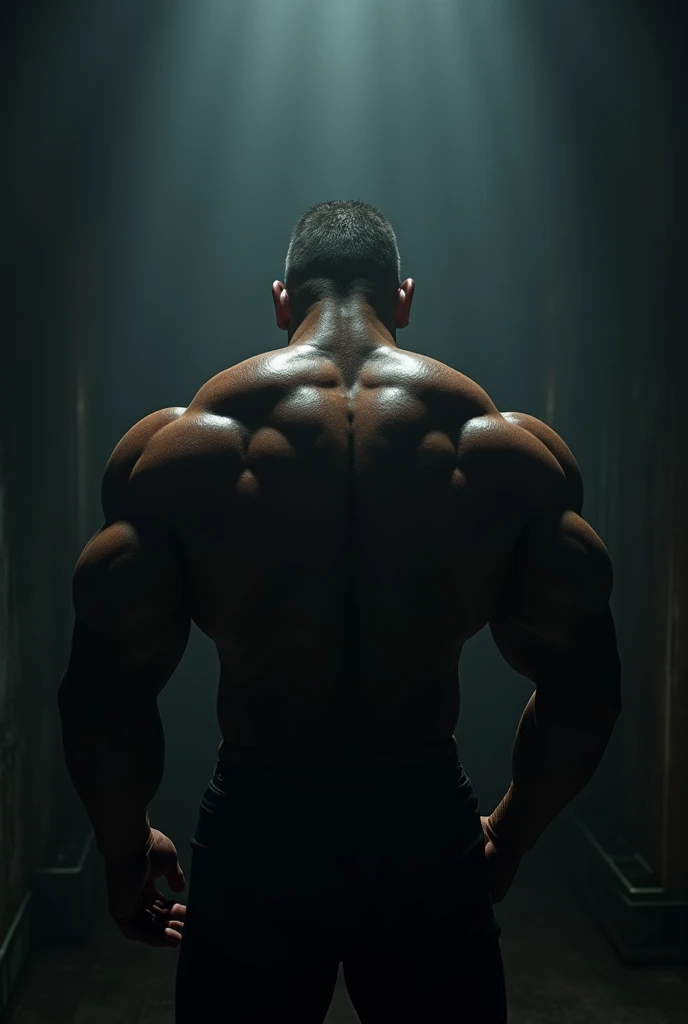 Muscular back in the dark room 