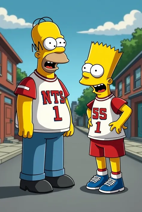  Hommer Simpson jerseys fooling Bart , both wearing team  