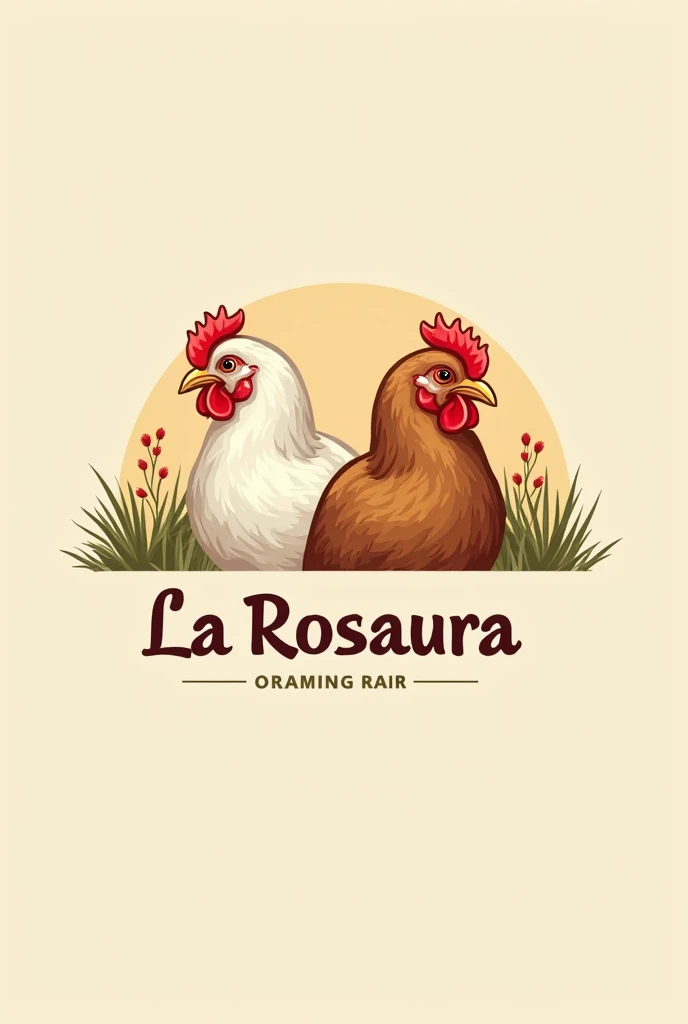 Logo of my family farm with images of laying hens and below it say La Rosaura 