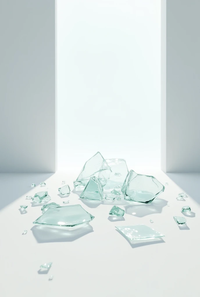 Broken glass on white floor 