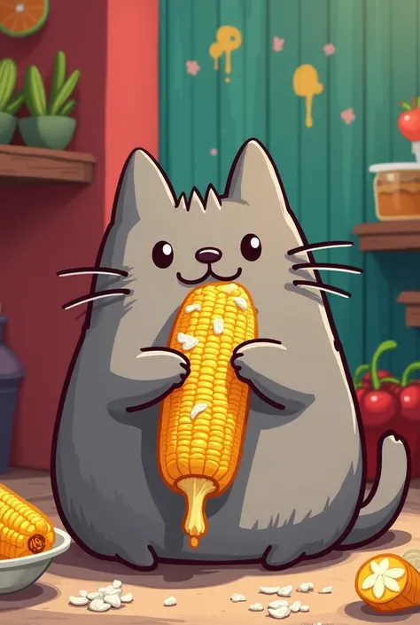 Pusheen eating Mexican corn 