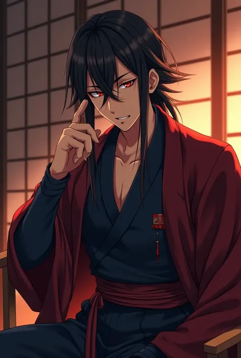  Anime protagonist feigned love raku ichijo,  cool image A determined and confident look ,  Japanese traditional yakuzo clothes ,  against the background of a Japanese traditional rich house , pose sits like a mafia boss 