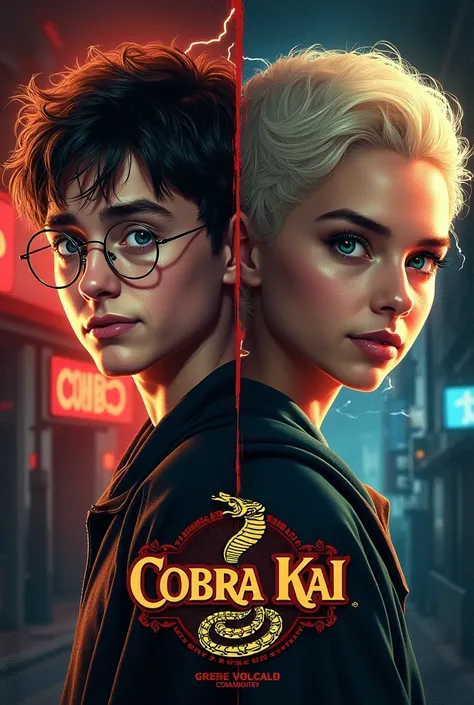 Poster de Cobra Kai con las caras de Harry Potter y malfoy 