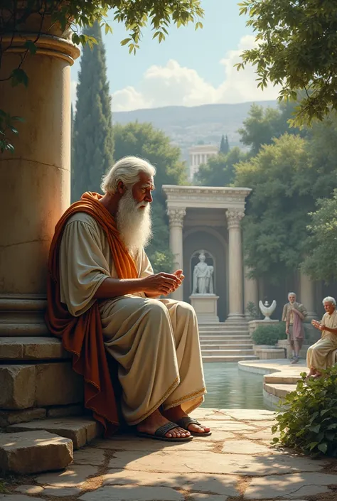 Aristotle studying in an Athens park