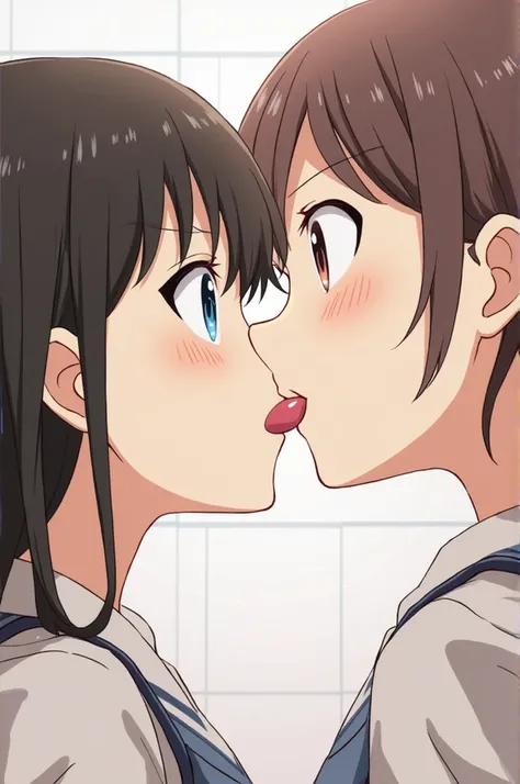 (masterpiece:1.7)  , (nsfw),
, 2girls, cooperative_licking, imminent_fellatio, oral, tongue_out, upper_body, 
, gym_lockerroom, face_close-up
, japanese animation style, kyoto animation style, taki_minashika style  
