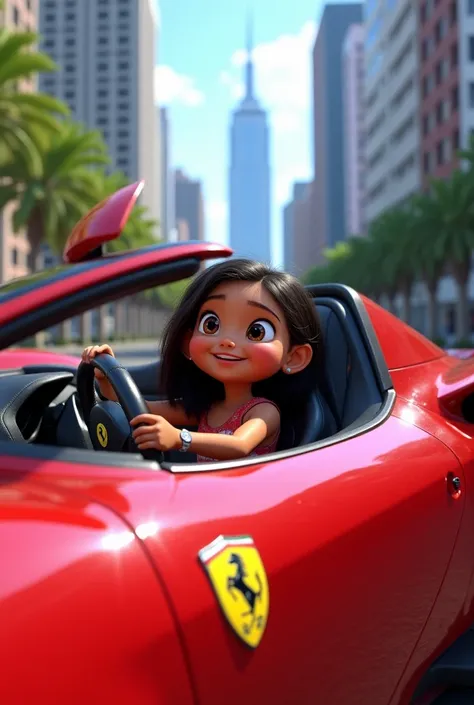 Coco inside a Ferrari