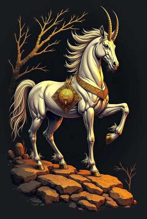  I want something like : 

 details :
Visual style:
 realistic or hand-drawn illustration ,  with marked shadows to give depth and texture .
 The centaur could be detailed ,  with details on the armor ,  horse skin and muscle fibers ,  showing its mytholog...