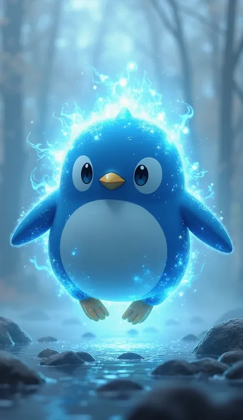 Floating Pokémon penguin unleashing its blue power