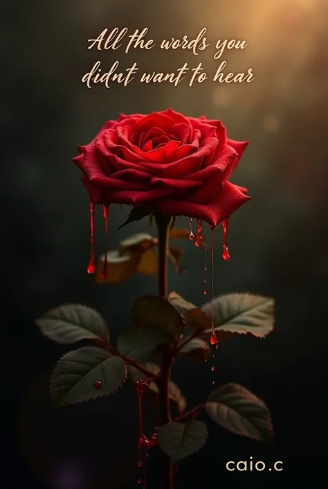 Imagem central:  A red rose with falling petals and drops of blood on the thorns.

Bottom:  Dark and hazy tones , suggesting melancholy , with subtle touches of golden light symbolizing hope .

typography:  Title in elegant handwritten font at the top ; Au...