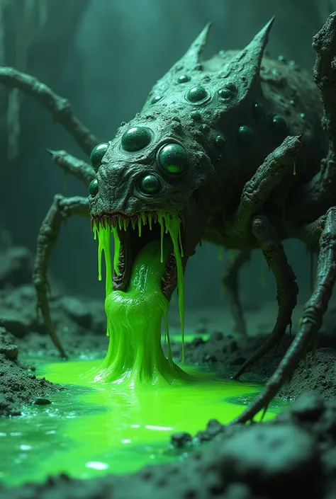 A monster eating green slime