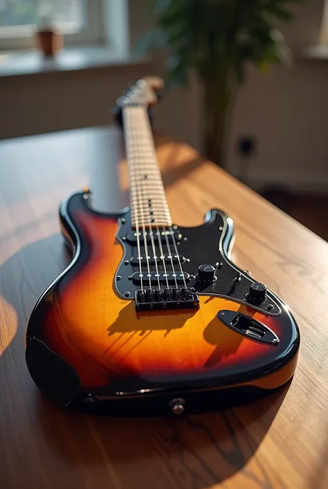 An electric guitar on a table 