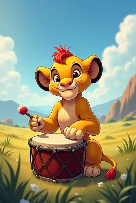  simba , from the Lion King, playing a drum
