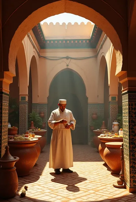 I want a visual of a room in a riad specialized in Moroccan semolina 