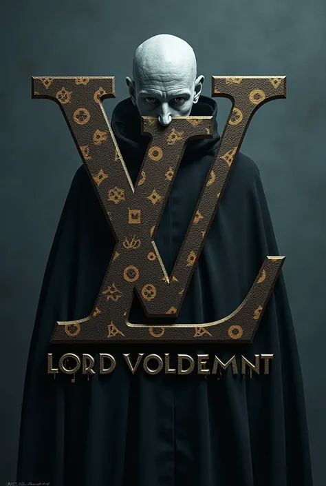 LV luis Vitton logo in big in the middle with Lord voldermort written in s letters under it