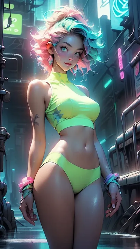 girl rave,(((1girl))),((girl with extremely cute and beautiful pink hair)),((asian features)),

(large breasts:1.4),saggy breasts,(((neon pink hair:1.35,wild hair,long hair:1.4,colored inner hair,ear breathing))),(((neon_green_eyes:1.3))),intricate eyes,be...