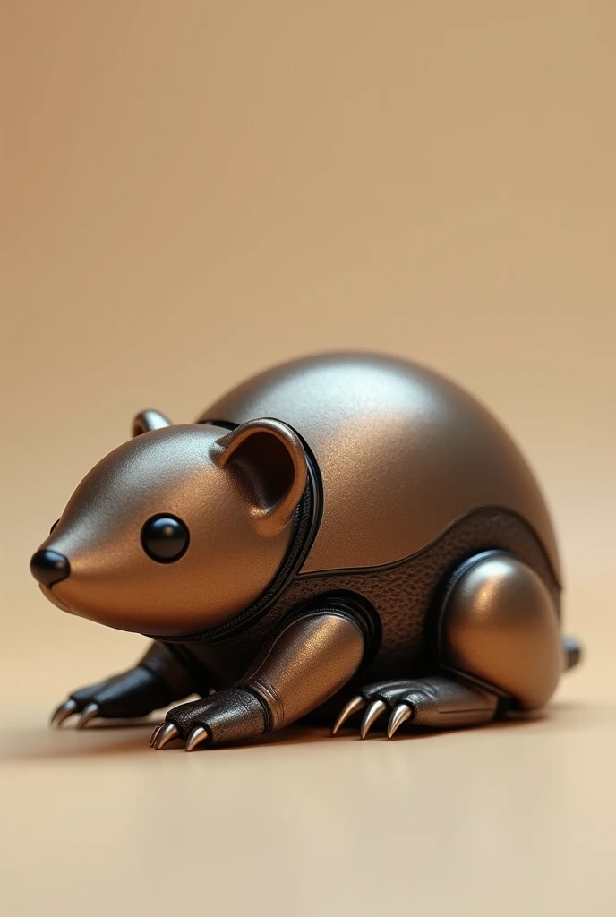 SUPER REAL, chibi, android in the shape of a mole, one mole, entire mole painted, prone position, brown metallic in color. No background.