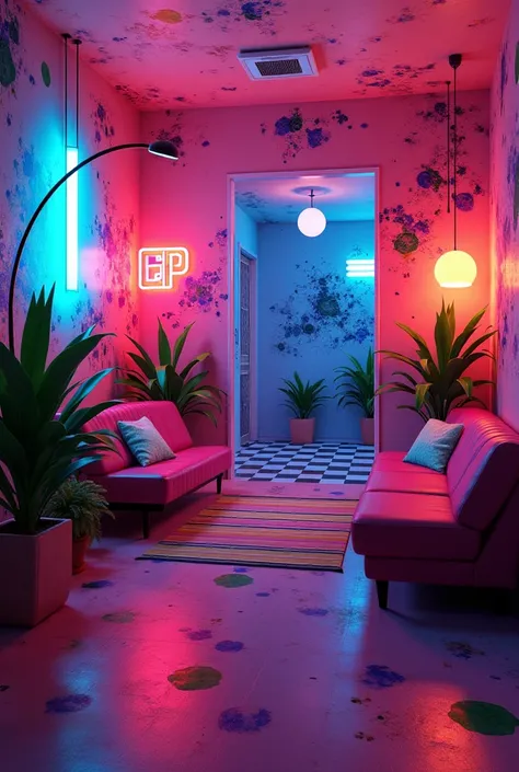 Room, neon , night, 90s, paint