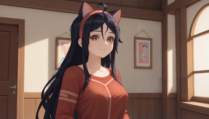 meter , long hair, periphery, , ((cat girl, cat ears)), (red eyes), ( long hair ), (( Black hair, (Ahoge),, multicolored , Unscrewed , headband , choke,Break shirt, shirtless , bra attached to a lace coat , ,Break looking at viewer,Break (Ma...