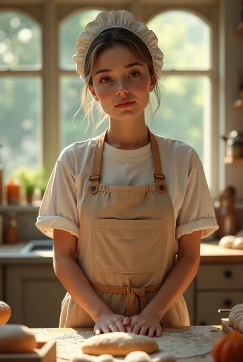 Merger_miranna_airy,
(baking in a bright kitchen wearing an apron, pinny, baking, cooking, chef, apron:1.2),
bokeh, f1.4, 40mm, photorealistic, raw, 8k, textured skin, skin pores, intricate details  epiCRealism