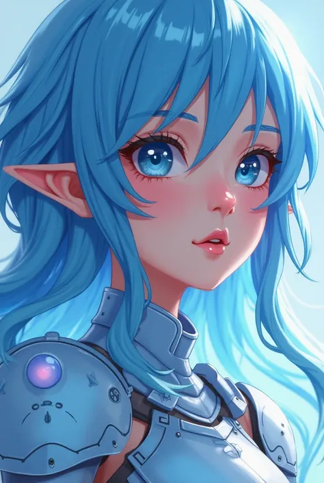 a close up of a cartoon of a woman with blue hair, concept art inspired by Krenz Cushart, pixiv contest winner, fantasy art, knights of zodiac girl, portrait knights of zodiac girl, in opal armor, krenz cushart and artgerm, water armor, pale blue armor, sh...