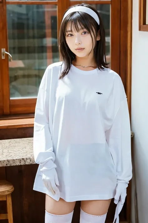  cowboy shot, 
break, 
((  PLAIN OVERSIZED LONG SLEEVE T-SHIRT:1.2)),  
break,   BIG BREAST，
   Viewer, Japanese female college student, (  one woman:1.2),    SHE'S REALLY BEAUTIFUL   ,  Growing Skin ,   perfect face,     cute and symmetrical face    ， mai...