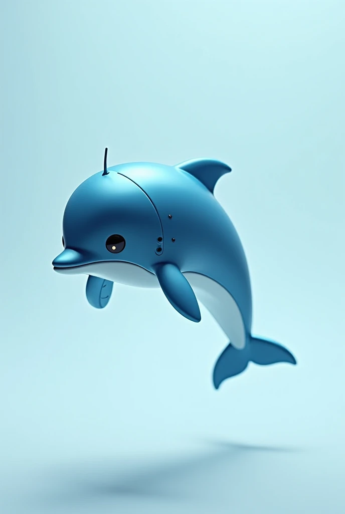 SUPER REAL, chibi, android in the shape of a dolphin, one dolphin, whole dolphin painted, swimming, body color blue-tallic. No background.