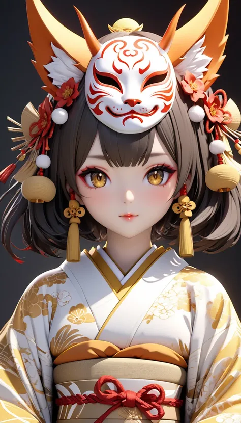  
 
  Photos The deep charm of the Japanese doll  ,Anime Girl  ,   brown eyes,Natural face, Wearing a bright gold dress,  ,  , wearing a black and white robe with matching hats  .,   reveals the intricate details of the portrait of her ambassador  ..   met...