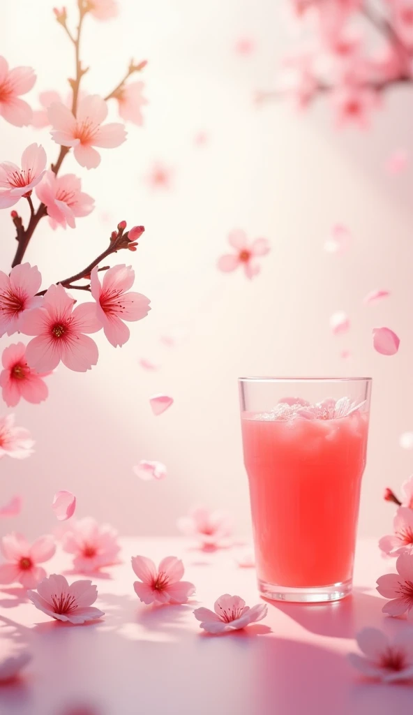 There should be 、 flying cherries on a light background and 、 room for juice