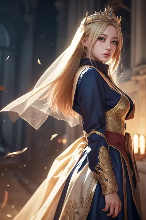   blond woman、 blond woman in a blue dress with a veil and veil on her head,  Beautiful Fantasy Maiden , 詳細な   fantasy art  ,  美しい   fantasy art   , blonde princess, Artgerm on ArtStation Pixiv, Beautiful maiden, (( beautiful fantasy empress)), 2. 5 d cgiア...