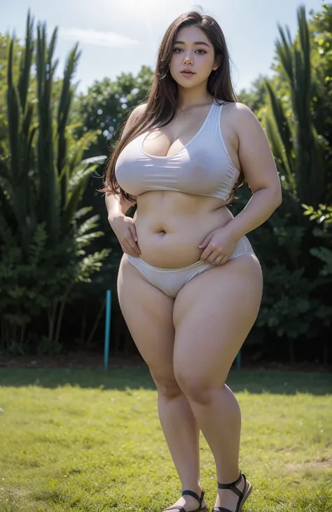 Haydee, sexy,  Realistic, estatura high, 2 meters, muscular, taller female, Tall height, puls size , chubby, BBW, fit, chubby,  perfect body, gross, high, In the open field on a sunny day,  well-lit ,  big and voluptuous body, blonde, hot, sports well , ta...