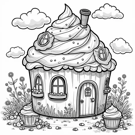 cupcake house、 high quality、 coloring pages 