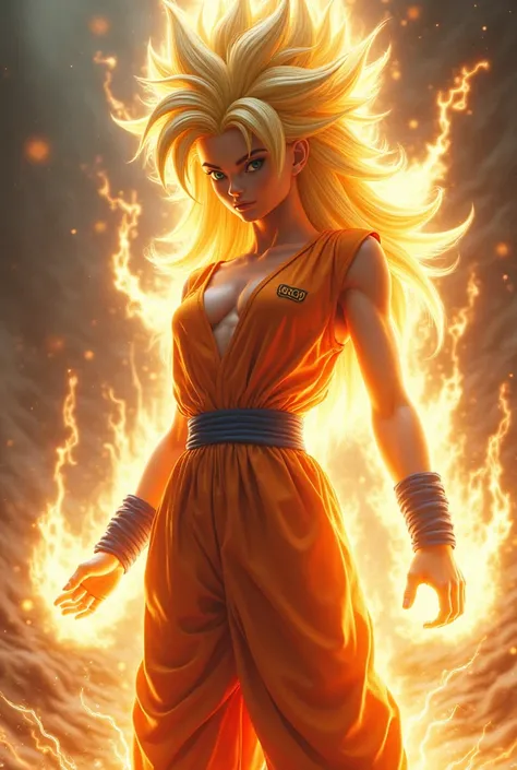 Create a very sexy and beautiful woman Goku Super Sayayin 3