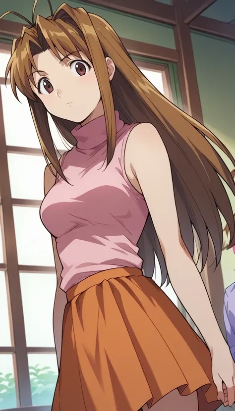 score_9, score_8_up, score_7_up, source_anime,
narunarusegawa, naru narusegawa, long hair, brown hair, antenna hair, brown eyes,
skirt, sleeveless, miniskirt, turtleneck, sleeveless turtleneck,
indoors,
looking at viewer, dutch angle, cowboy shot,