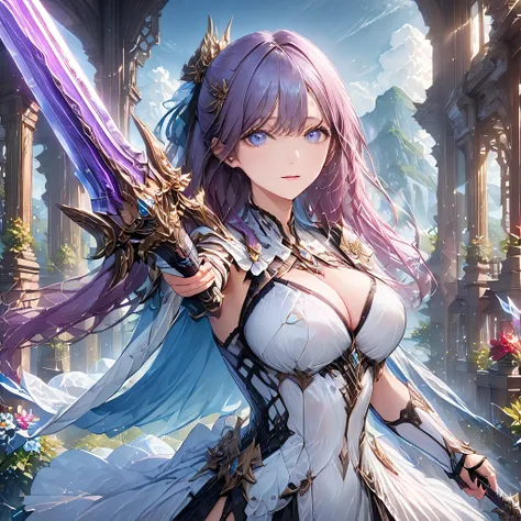 
(((Keep your eyes clean and accurate 2.5)))、 stare closely、

((Holding a weapon in hand, gripping longSword))1.5

((aiming a longSword at viewer,))1.5

with shining in purple lines were shiny and luminous,

((weaponsを high detailで正しく表示1.8、

weaponsをIn fro...