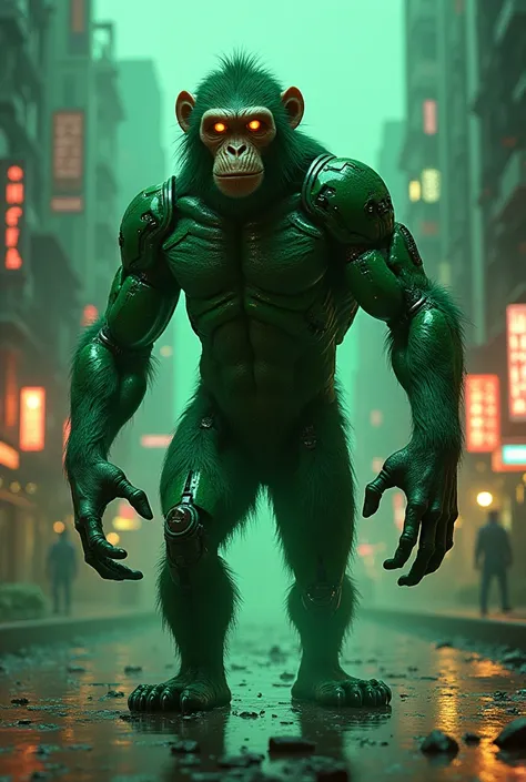 Cyber monkey with muscular body with green color theme