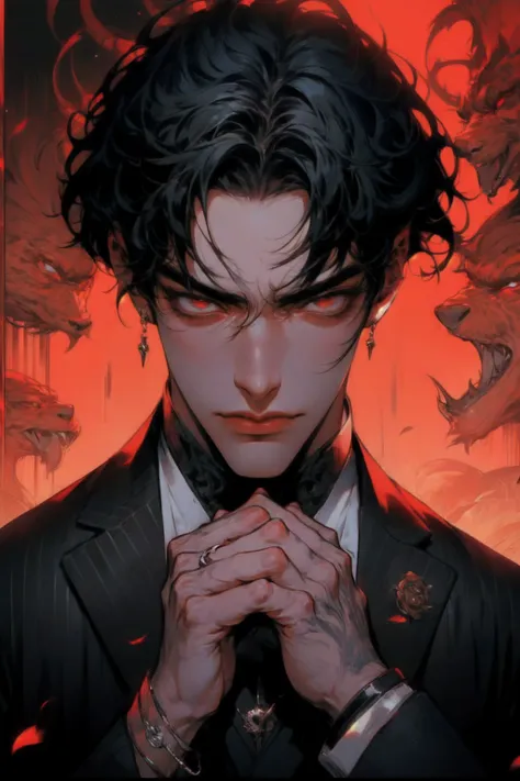 {-erro_de_anatomia:1.0} man 40 years old, witchcraft, magician, suit clothes, hell background, a man (perfect hands), short black hair (black hair), Indifferent look , merciless. , Angry face, dinamic poses, egoist smile, upper body, helldog
